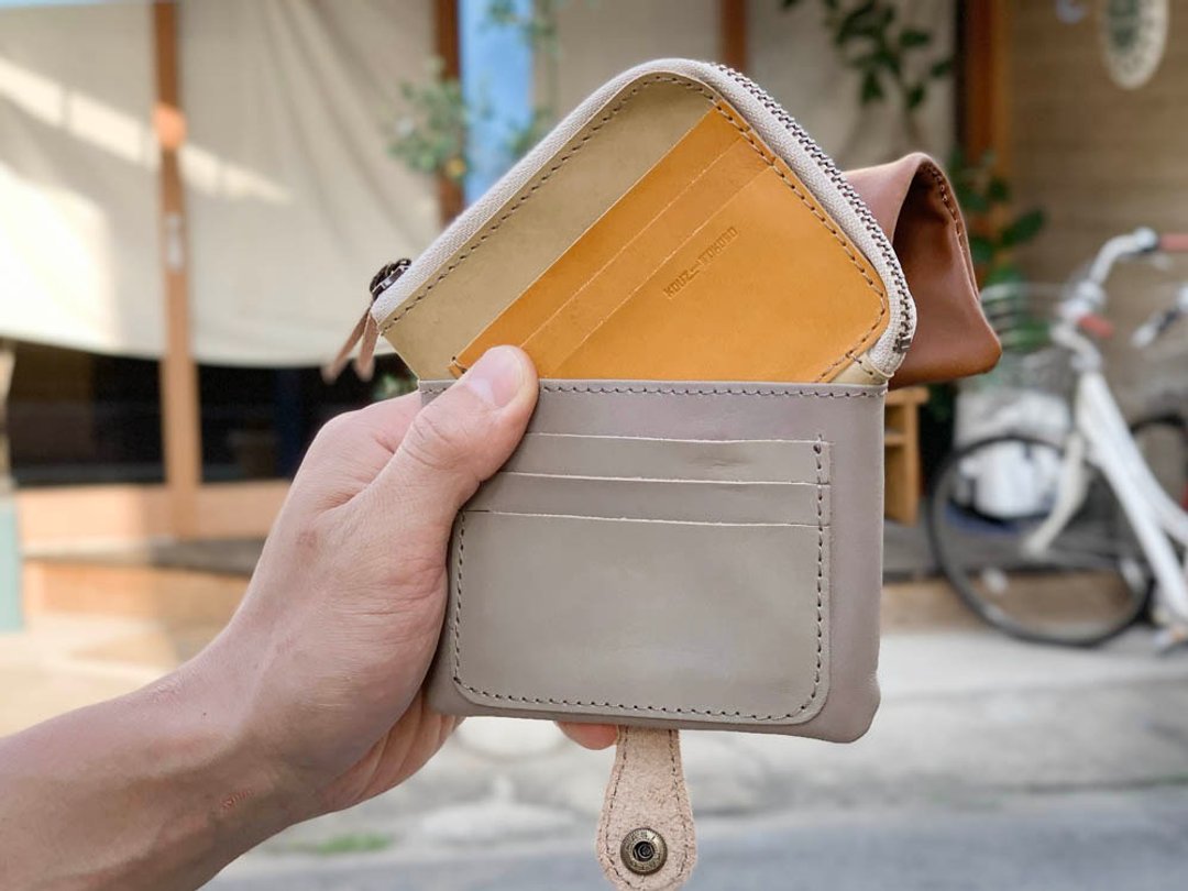 H-PLUMP Astringent Oji Sands MIX Kyun Half Plump Wallet Unique Design HPW-BBHH-OCB-H - 皮夹/钱包 - 真皮 咖啡色