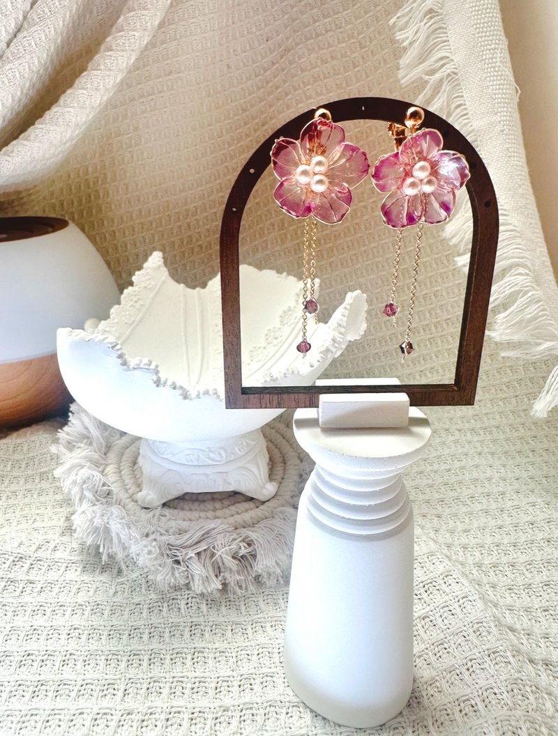 水晶花耳环 夹式耳环 紫色水晶花 - 耳环/耳夹 - 其他材质 紫色