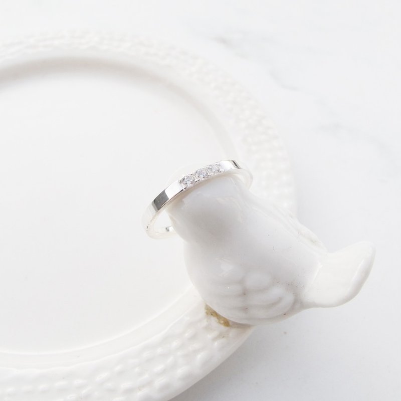 【美钻银饰】小清新| 3锆石| 方线 925纯银戒指| 尾戒|大员囡仔 - 戒指 - 纯银 银色