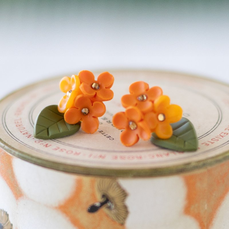 桂花 软陶耳环 / 耳夹 - 耳环/耳夹 - 粘土 橘色