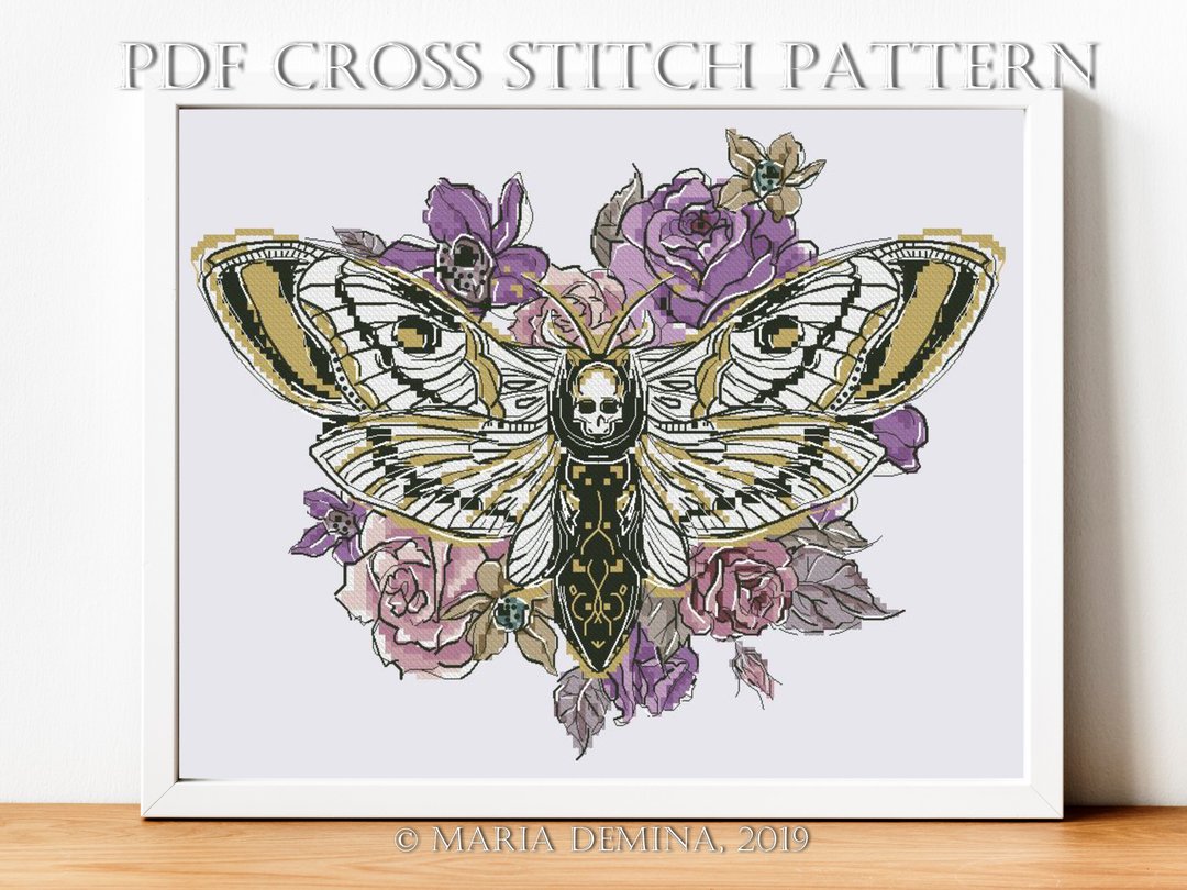 Scintillant Death's-head Hawkmoth PDF cross stitch pattern - 手工艺教程/工具书 - 其他材质 