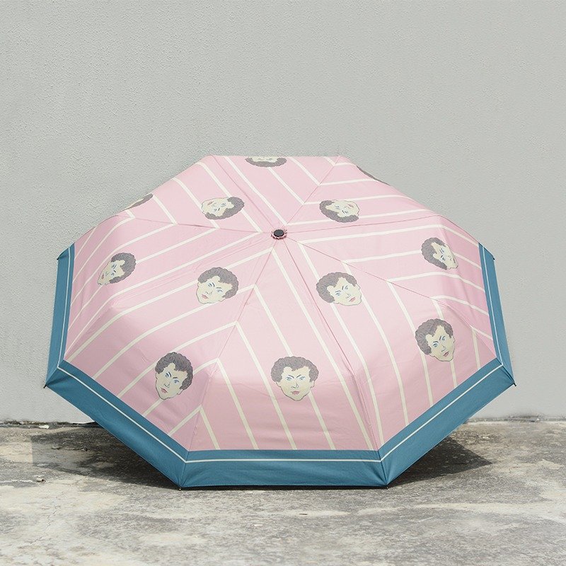 NoMatch不合设计复古插画粉红条纹男孩印花黑胶防晒晴雨两用伞 - 雨伞/雨衣 - 防水材质 粉红色