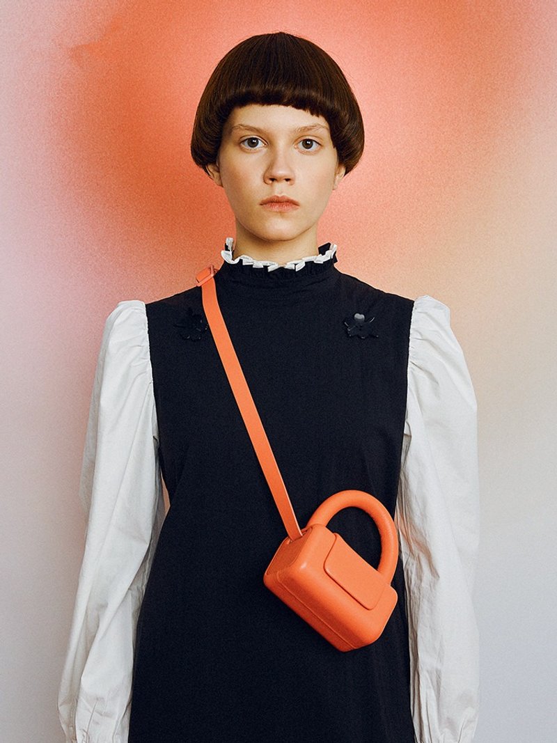 橙色 小号TOTO 秀场款大牌感迷你造型小方包 肩背手提口红收纳包 - 侧背包/斜挎包 - 真皮 橘色