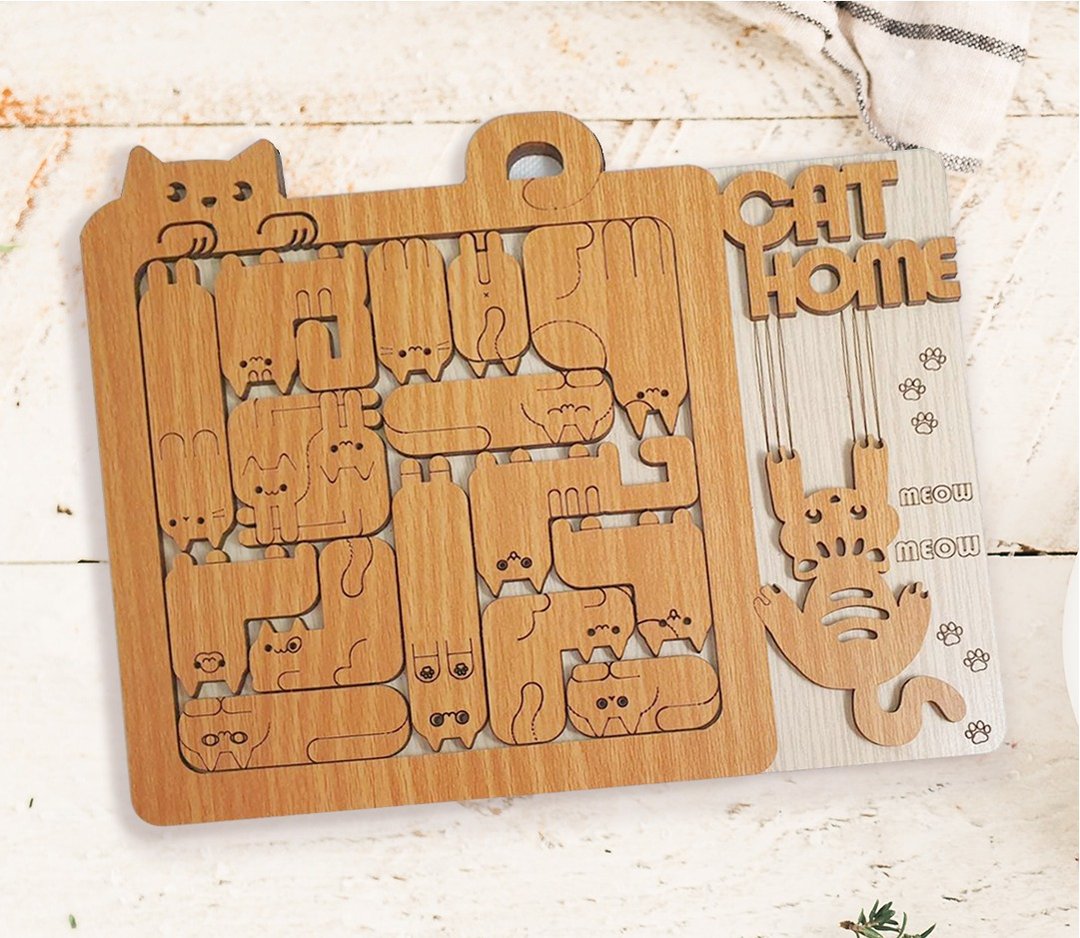 【教师节礼物】萌猫拼图 - 摆饰 - 木头 卡其色