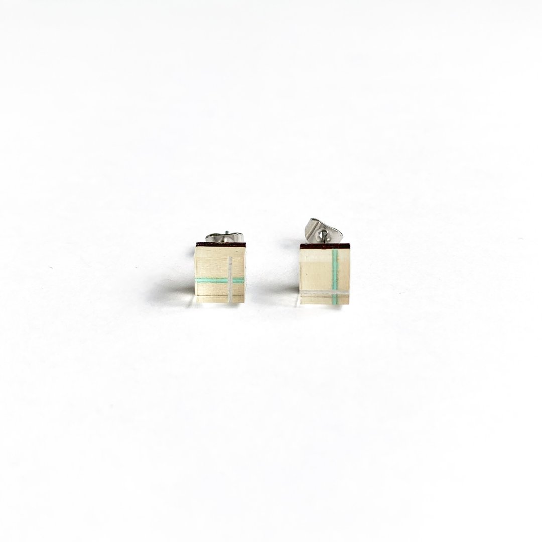 Grid mini earrings / MINT - 耳环/耳夹 - 木头 绿色