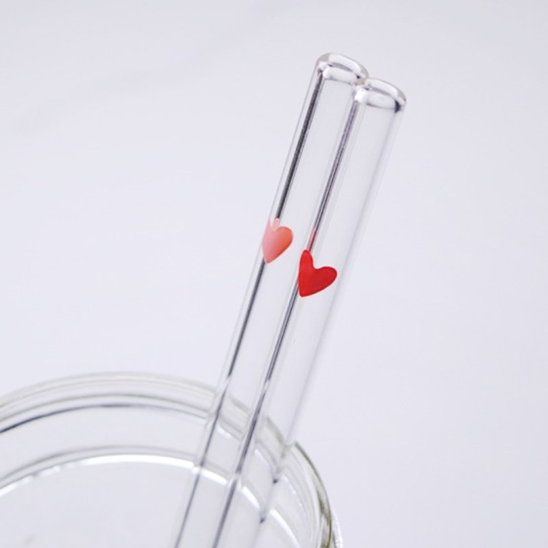 20cm【爱你。爱妳。爱地球环保吸管】2色 (口径0.8cm) 爱心吸管 重复使用 保护海洋 (附赠清洁刷棒轻松洗净) 不含玻璃瓶 情人节 定制化 交换礼物 - 环保吸管 - 玻璃 红色