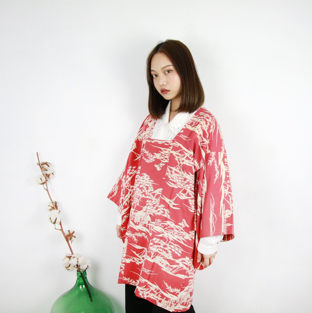 Back to Green-日本带回羽织 道行 珊瑚粉 /vintage kimono - 女装休闲/机能外套 - 丝．绢 