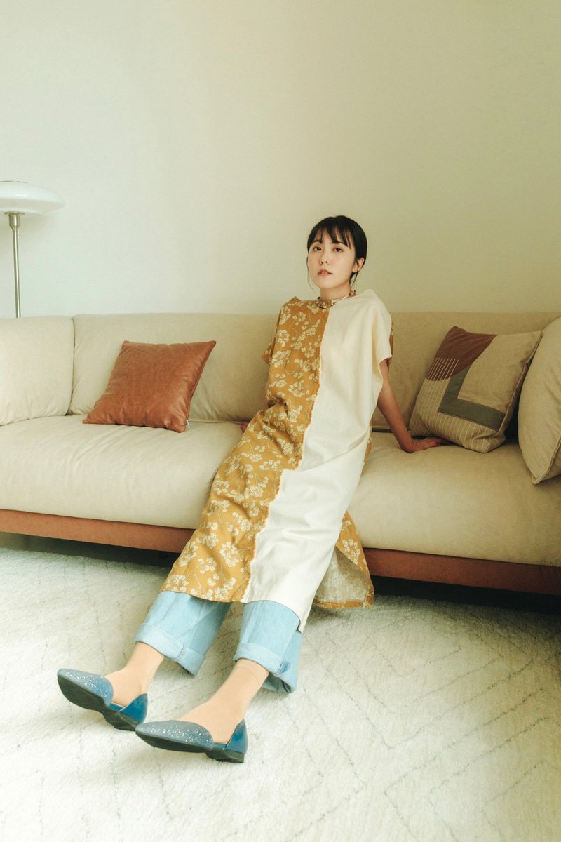 亭亭玉立 印花拼接茧型洋装 - 洋装/连衣裙 - 棉．麻 