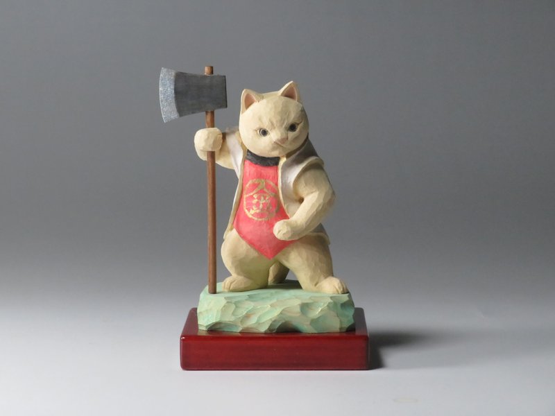 佛系猫咪 金太郎猫 木雕 2401 - 摆饰 - 木头 金色