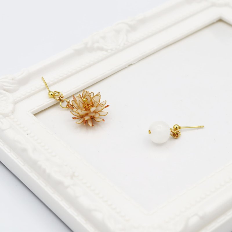 月与月下美人_moonstone - 耳环/耳夹 - 树脂 白色