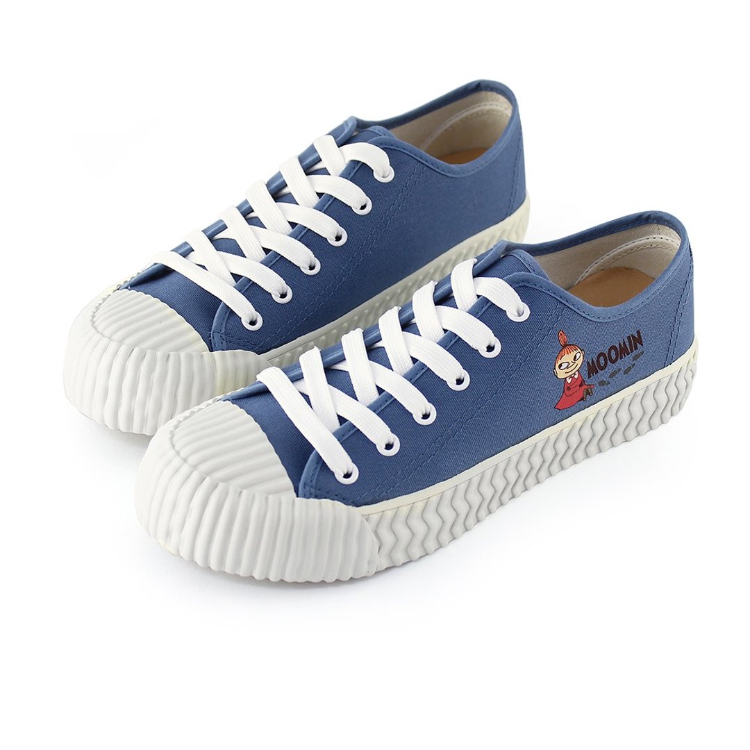 Paidal x Moomin 姆明谷 小美小鞋印帆布鞋绑带饼干鞋 - 蓝 - 女款休闲鞋 - 棉．麻 蓝色