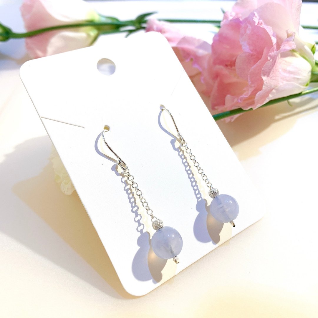 Ops Blue Lace Agate Silver earrings-蓝纹玛瑙/银/蓝紫色/耳环 - 耳环/耳夹 - 宝石 蓝色