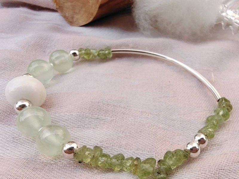 (可定制)【好丰盛】丰盛葡萄园/龙宫舍利 葡萄石 橄榄石 纯银配件 - 手链/手环 - 宝石 绿色
