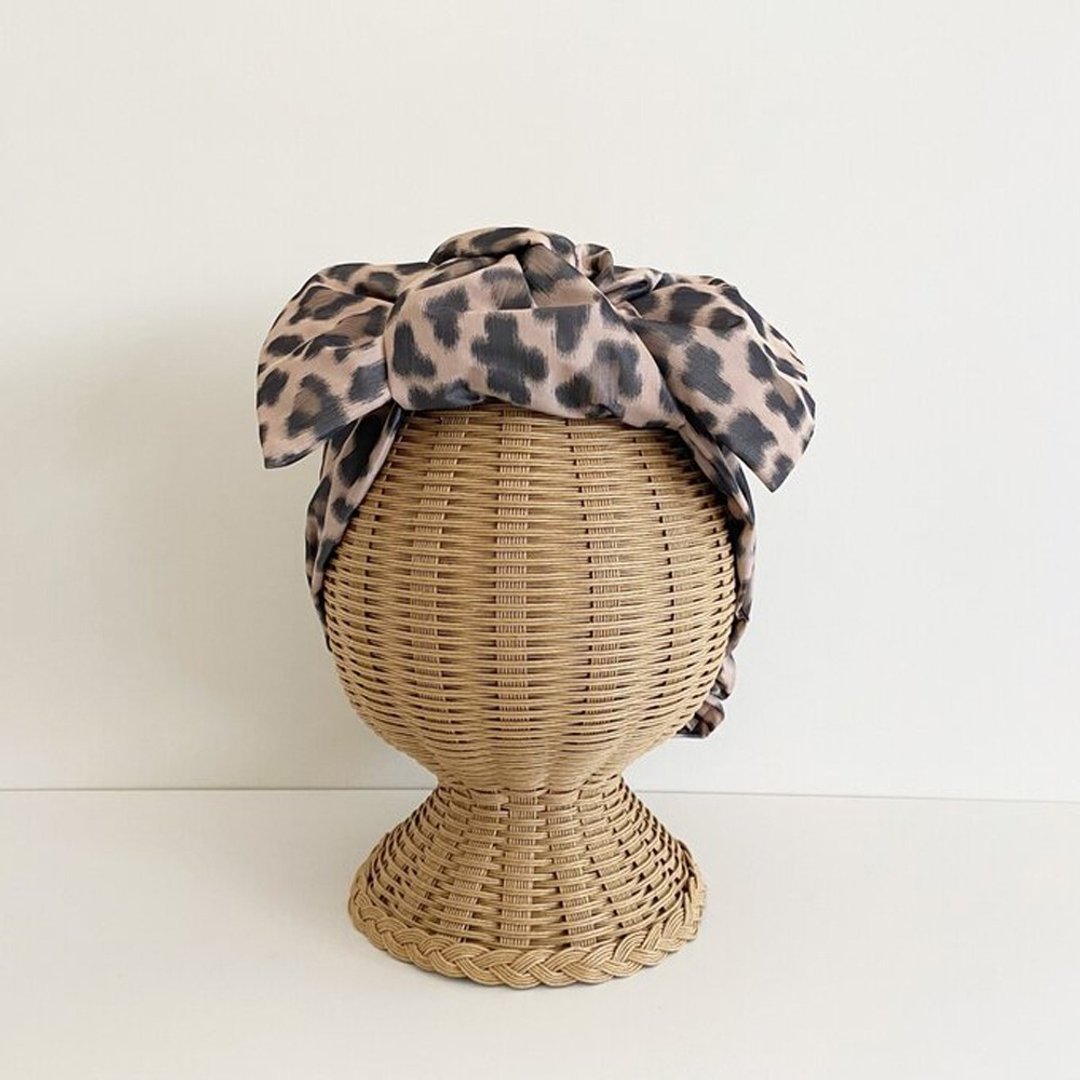 2way specification Leopard pattern turban hair band Large ribbon is the point Soft and light Lightweight type Animal pattern that does not hurt your head - 发带/发箍 - 尼龙 多色