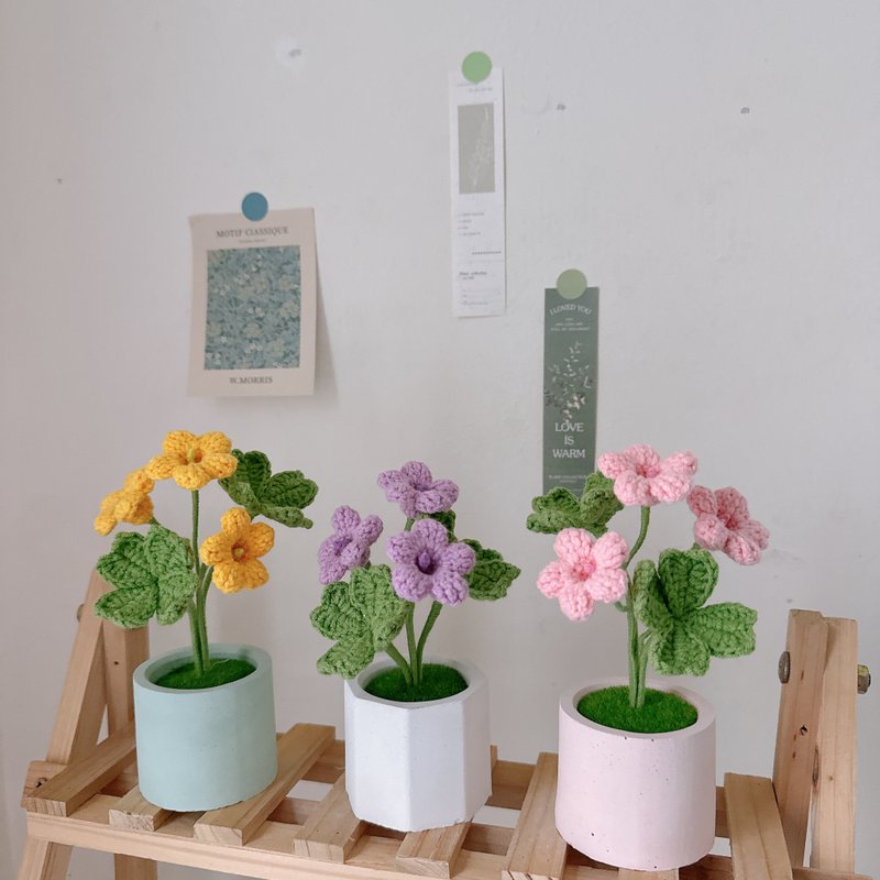 幸运草钩针盆栽 扩香盆栽 扩香石 小盆栽 编织花 钩针花 疗育盆栽 - 干燥花/捧花 - 棉．麻 