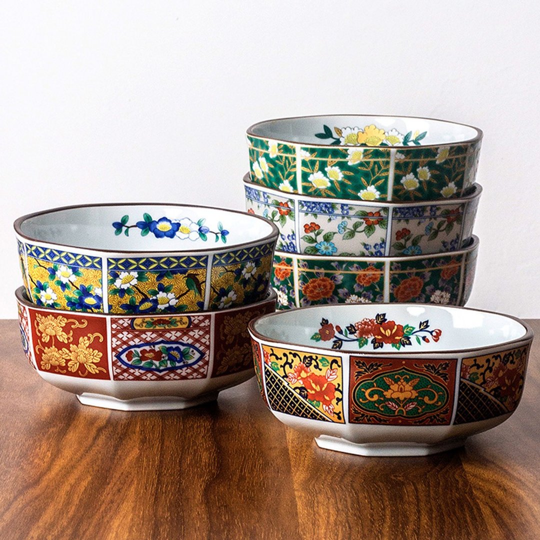 日本进口吾山窑花卉复古陶瓷碗古伊万里餐具饭碗面汤碗八角钵甜品 - 碗 - 瓷 