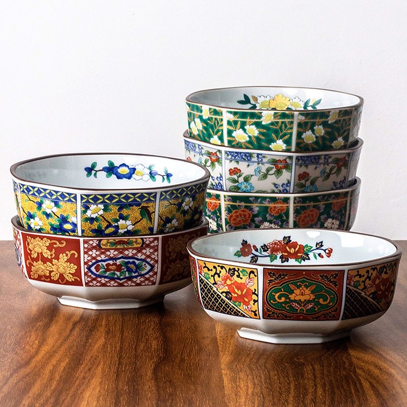日本进口吾山窑花卉复古陶瓷碗古伊万里餐具饭碗面汤碗八角钵甜品 - 碗 - 瓷 