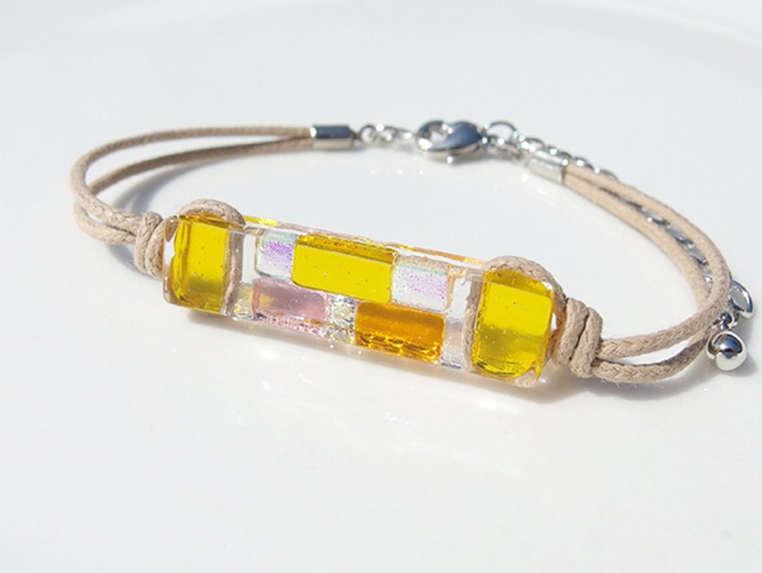 Aurora glass (Aurora [Yellow]) Bracelet / Anklet [Length, metal free choice] [Made to order] - 手链/手环 - 玻璃 黄色