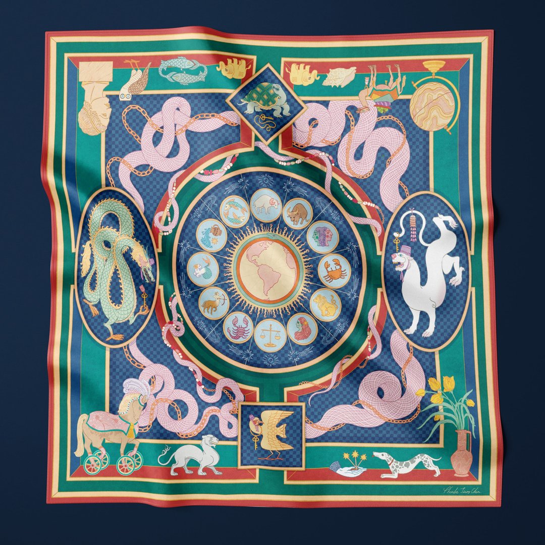 Ouroboros 65真丝斜纹方巾 - 丝巾 - 丝．绢 蓝色
