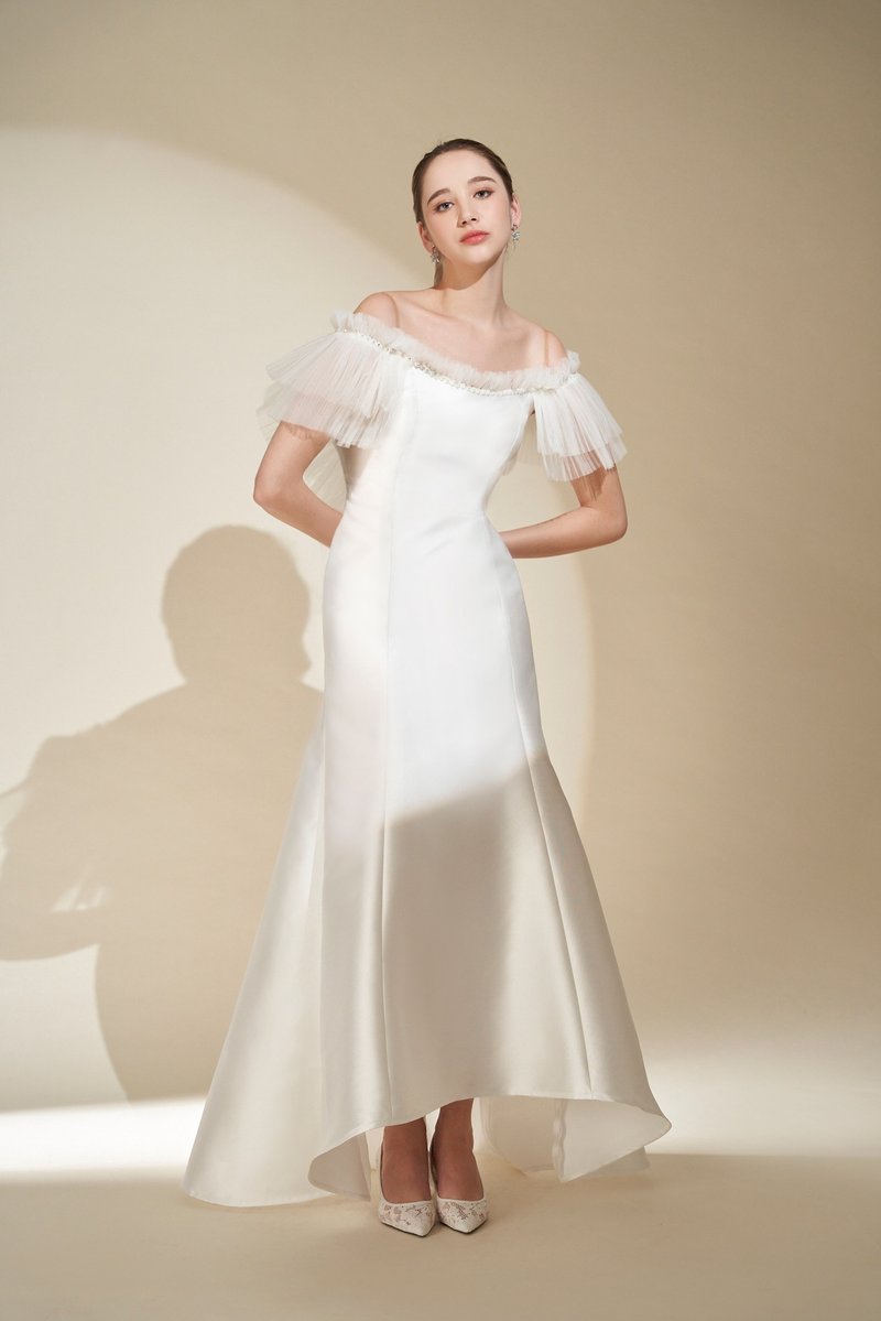 Clementine 百褶领缎面轻婚纱 - 晚装/礼服 - 其他材质 白色