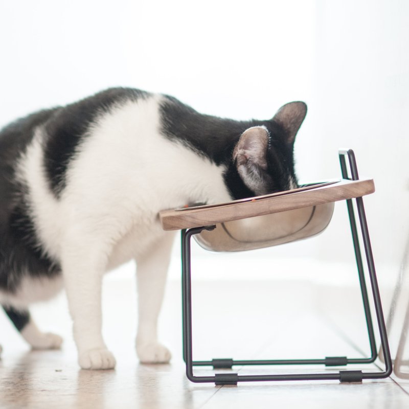  【拍拍】S16原木宠物托高碗架/胡桃木 - 碗/碗架 - 木头 咖啡色