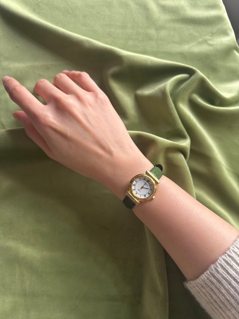 中古正品 法国 Lancel 石英手表 皮革表带 日本制 礼物 古董表 - 女表 - 其他金属 绿色