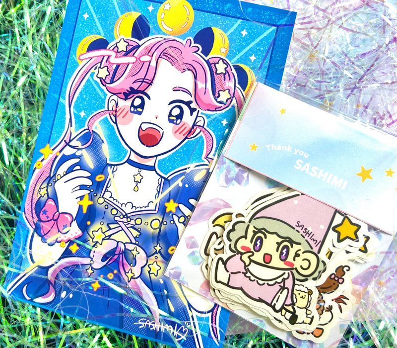 睡梦星座贴纸 12 张与明信片套装 - 贴纸 - 纸 蓝色