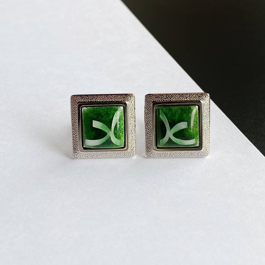 Ribbon [Emerald] Cloisonne Cufflinks Cufflinks Pure Silver Wired Cloisonne - 袖扣 - 其他材质 绿色