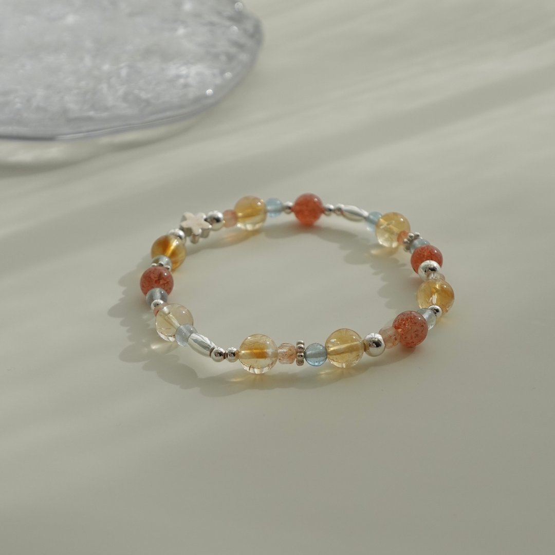 orange soda/黄水晶 金太阳石 海蓝宝/水晶手链 定制化 - 手链/手环 - 水晶 橘色