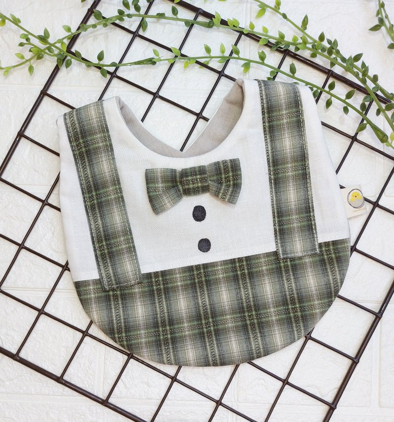 |现货| 绅士宝宝吊带型绿格子口水巾Handmade - 围嘴/口水巾 - 棉．麻 绿色