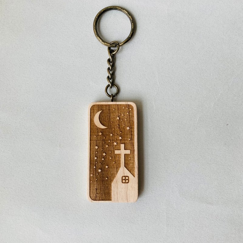 长方形十字架吊饰 - 钥匙链/钥匙包 - 木头 