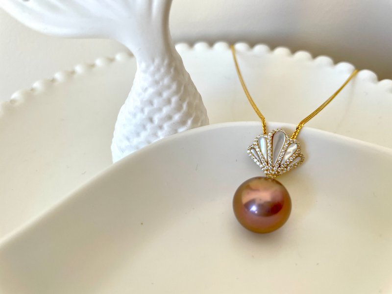 天然贝母 天然淡水珍珠 紫色珍珠 吊坠 赠项链 - 胸针 - 珍珠 紫色