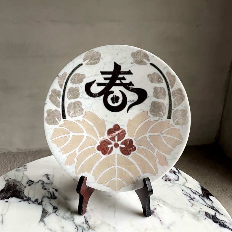 天然大理石水刀拼花圆盘-春│忠石石材 - 摆饰 - 石头 多色