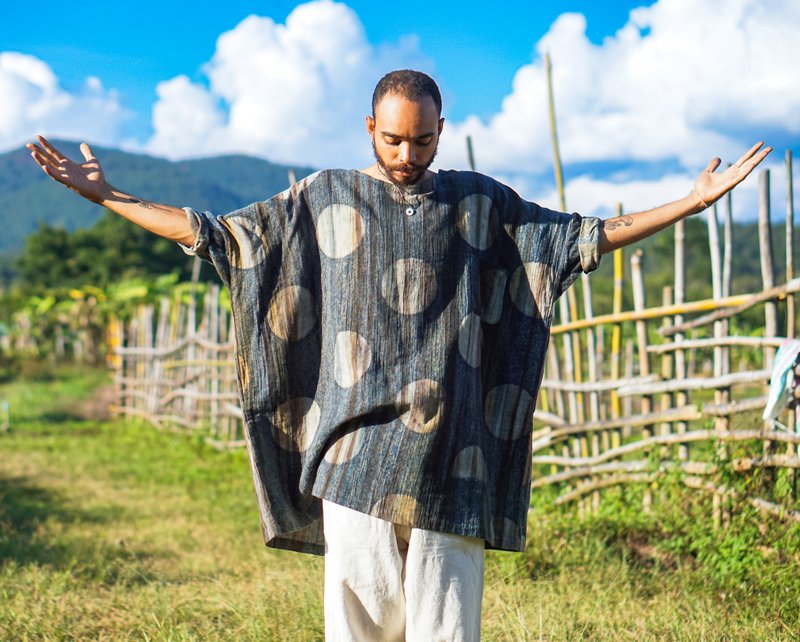扎染男士上衣 扎染上衣 靛蓝上衣 Shibori 服装 嬉皮男士上衣 - 男装上衣/T 恤 - 其他材质 