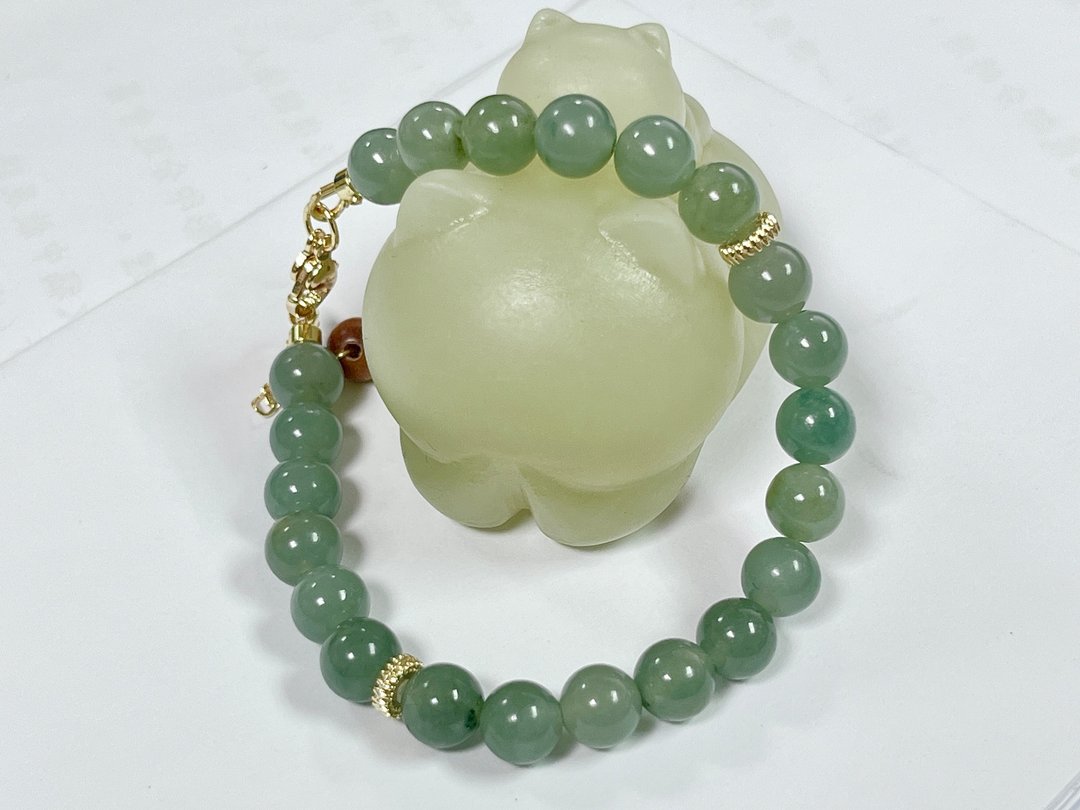 天然缅甸玉湖水绿翡翠珠设计设计手串手链 - 手链/手环 - 宝石 绿色