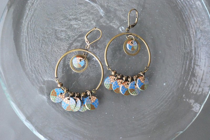 摇曳大方耳夹／耳夹 蓝色系 - 耳环/耳夹 - 陶 多色