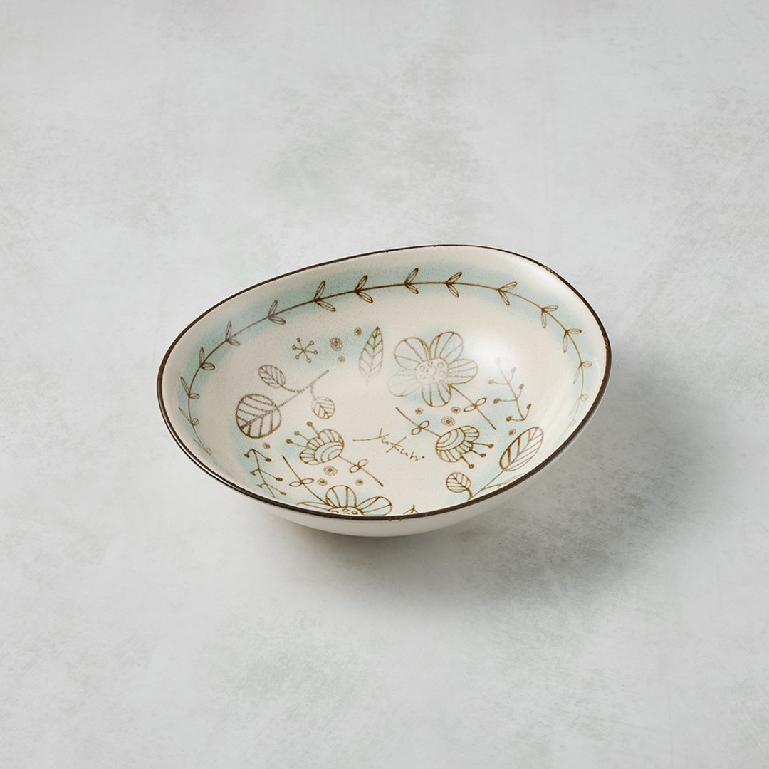 日本美浓烧 - 芬兰花纹椭圆碗 - 两款任选 (17.2 cm) - 盘子/餐盘/盘架 - 瓷 多色