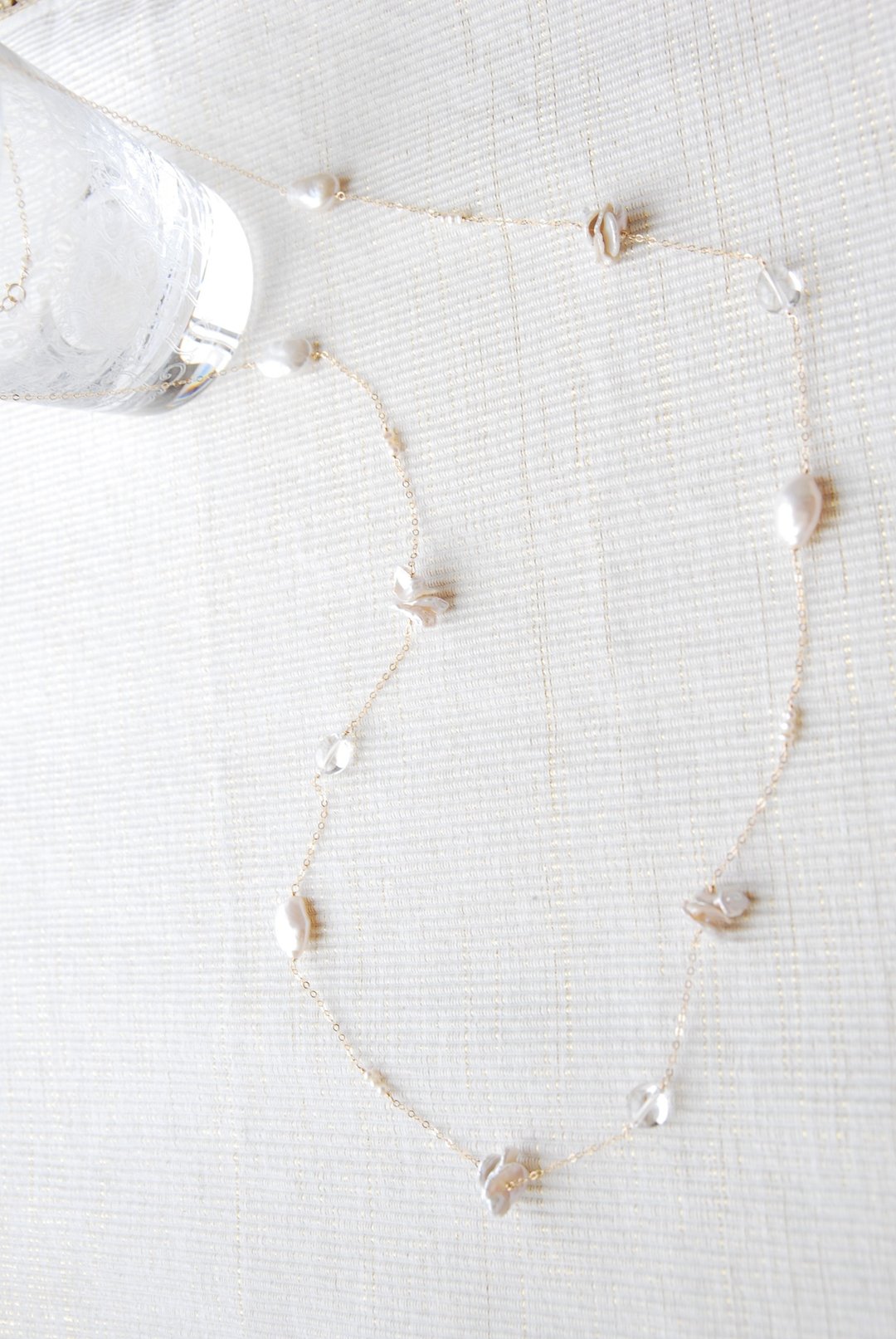 Various pearl and crystal long necklaces 14kgf - 长链 - 宝石 白色