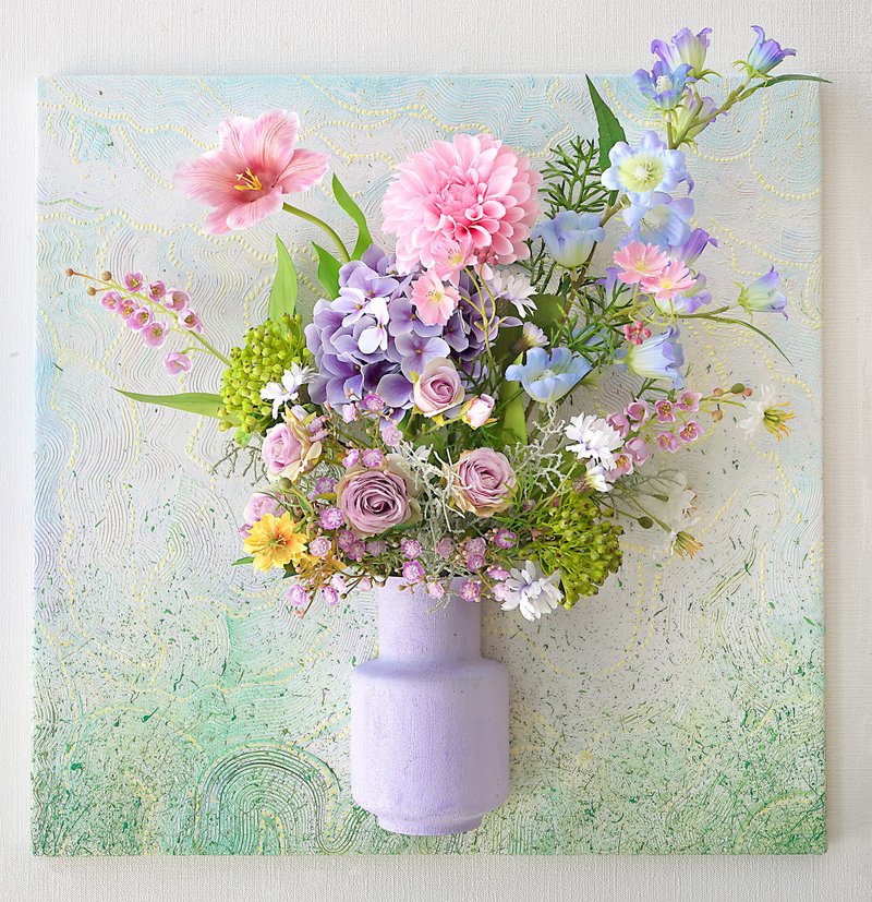 3D 墙面艺术品 山岚花境 布置设计 仿真花结合画 送礼 - 墙贴/壁贴 - 其他材质 绿色
