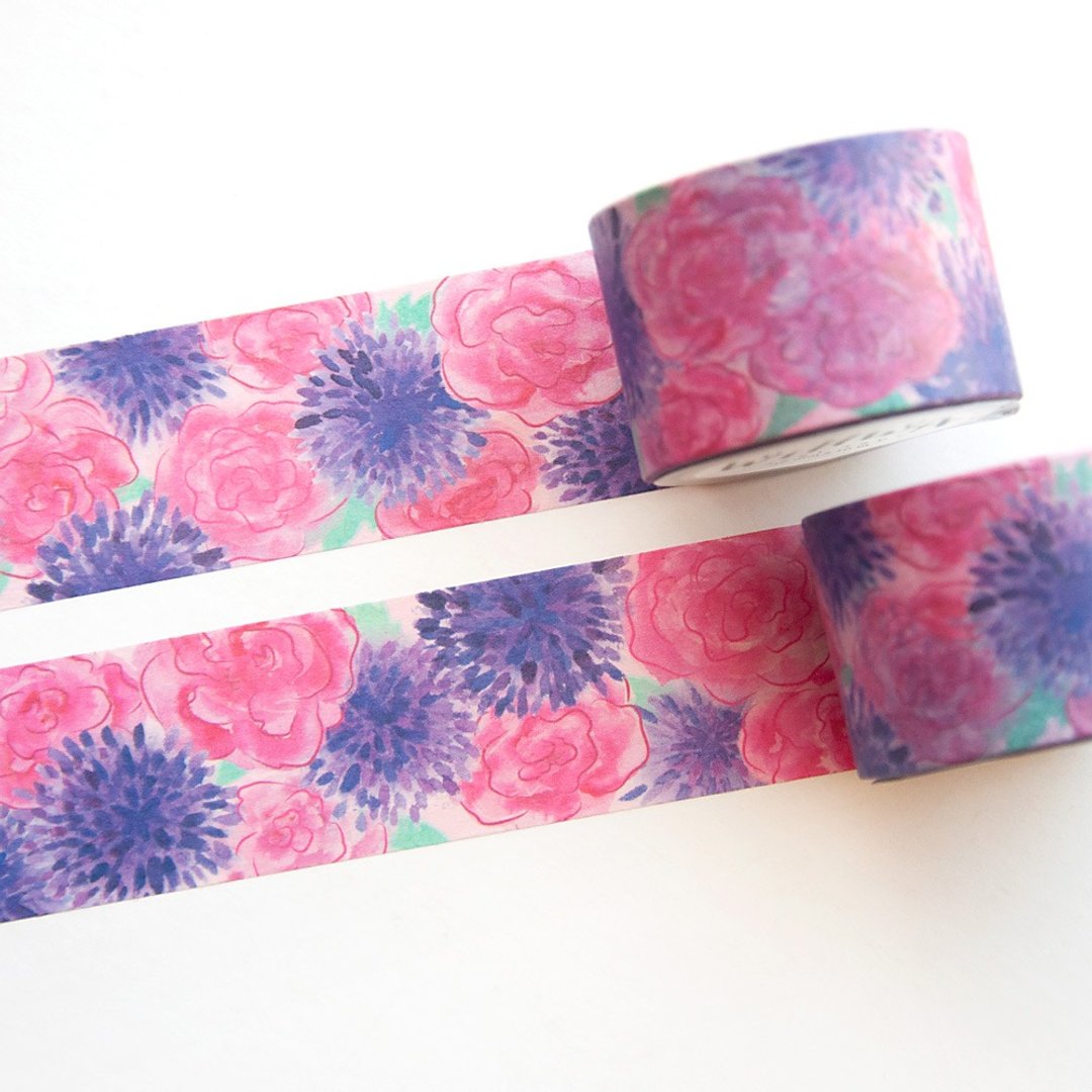 花海 30mm x 10m 和纸胶带 - 盛开的水彩花卉 - 纸胶带 - 纸 多色
