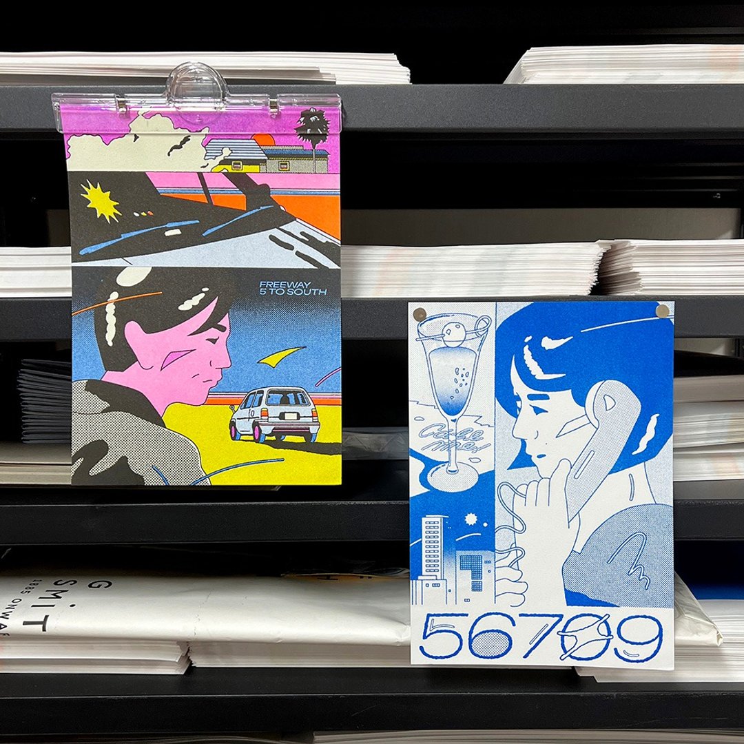 城市流行套装 - 中号 A4 Risograph 艺术印刷海报 - 卡片/明信片 - 纸 