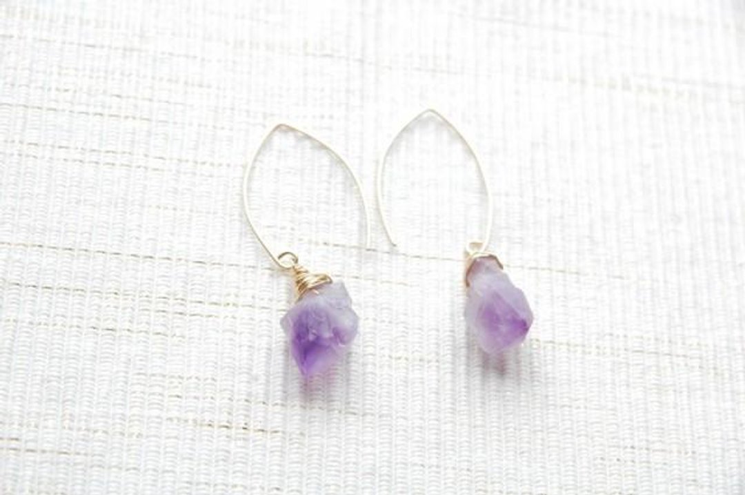 Amethyst Marquis hook earrings (14 gold gf) - 耳环/耳夹 - 宝石 紫色