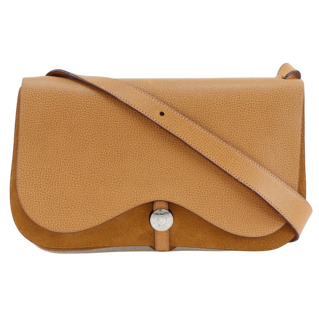【日本直送】爱马仕 HERMES Sac Colorado MM 肩背包 帆布 × Vache Liegee 牛皮 金棕色 女仕【二手】 - 侧背包/斜挎包 - 棉 咖啡色