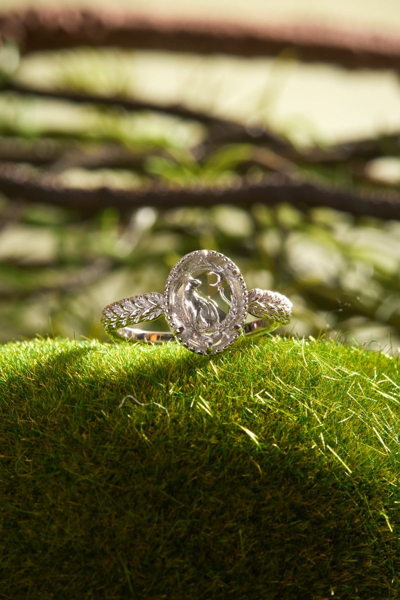 白水晶 柴郡猫 金/银 纯银 戒指 - 戒指 - 纯银 