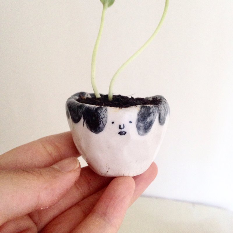 复古发型小盆栽--办公室小物  室内植物  疗愈 - 植栽/盆栽 - 陶 白色