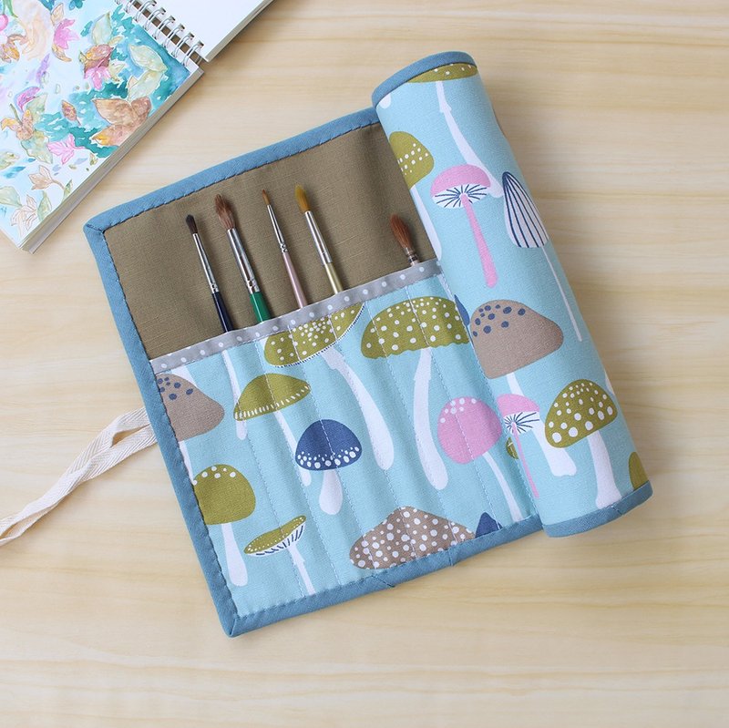 小清新大香菇(浅蓝)画具袋/笔袋 工具收纳袋 巻物ケース 水彩絵具 - 铅笔盒/笔袋 - 棉 蓝色