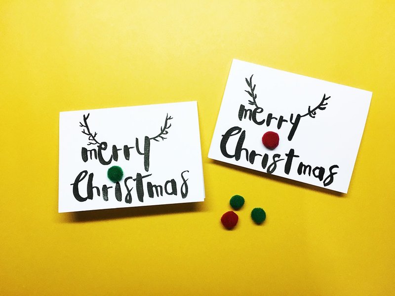 双色麋鹿 手绘手写圣诞卡 Merry Christmas - 卡片/明信片 - 纸 红色