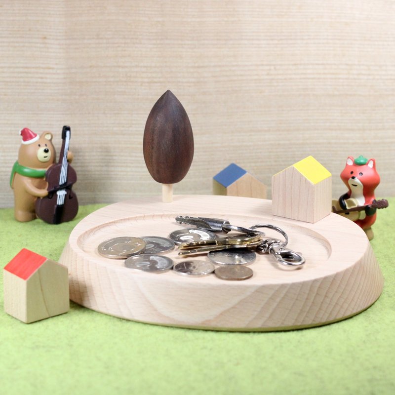 半山腰的温暖小景 原木置物盘 可放零钱钥匙饰品 小树 矮房子 - 收纳用品 - 木头 咖啡色