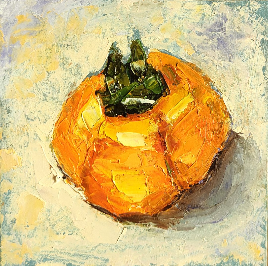 Persimmon Original Painting, Kitchen Small Still Life, Fruit Wall Art, Food Art - 海报/装饰画/版画 - 其他材质 橘色