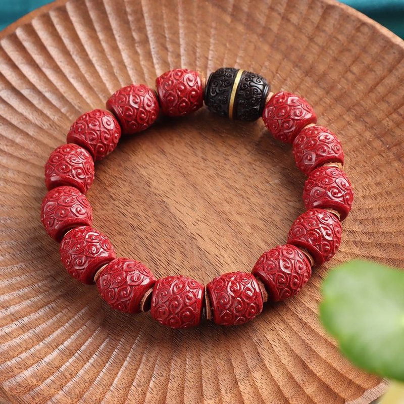 天然原矿朱砂紫金砂祥云桶珠手链 朱砂含量高达95以上 - 手链/手环 - 宝石 